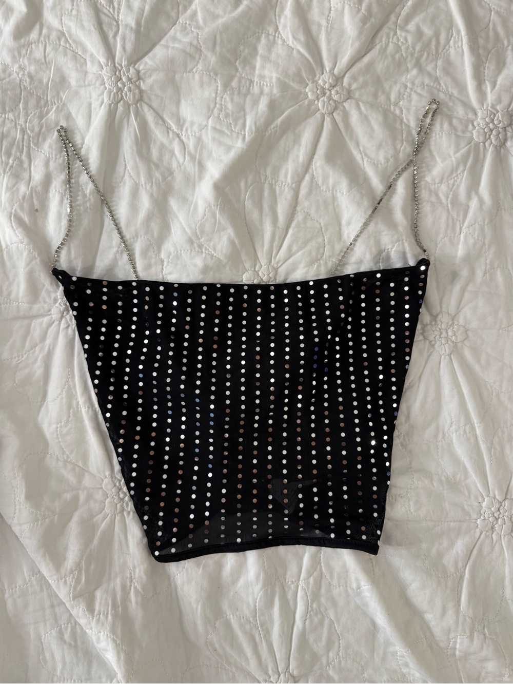 Black Sequin Chain-Strap Tube Top